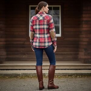 Roots Plaid Flannel Shirt - Corduroy Elbow Patches - Lumberjack Cabincore - L
